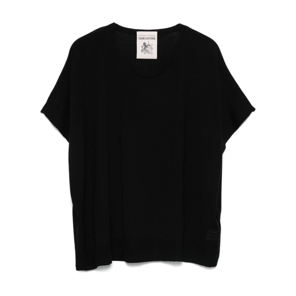 Semicouture Zwarte Fijngebreide Crew Neck Sweater Black Dames