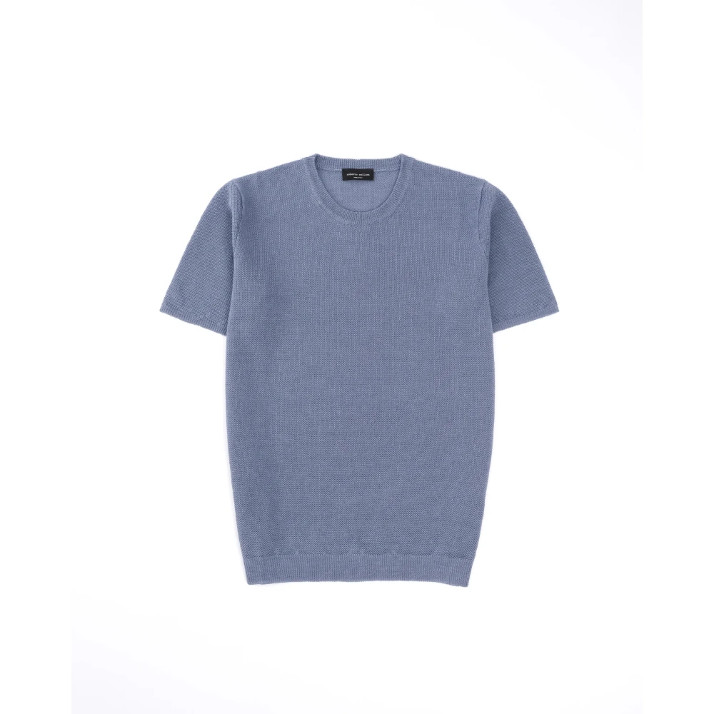 Roberto Collina Linnen Gebreid T-shirt Blue Heren