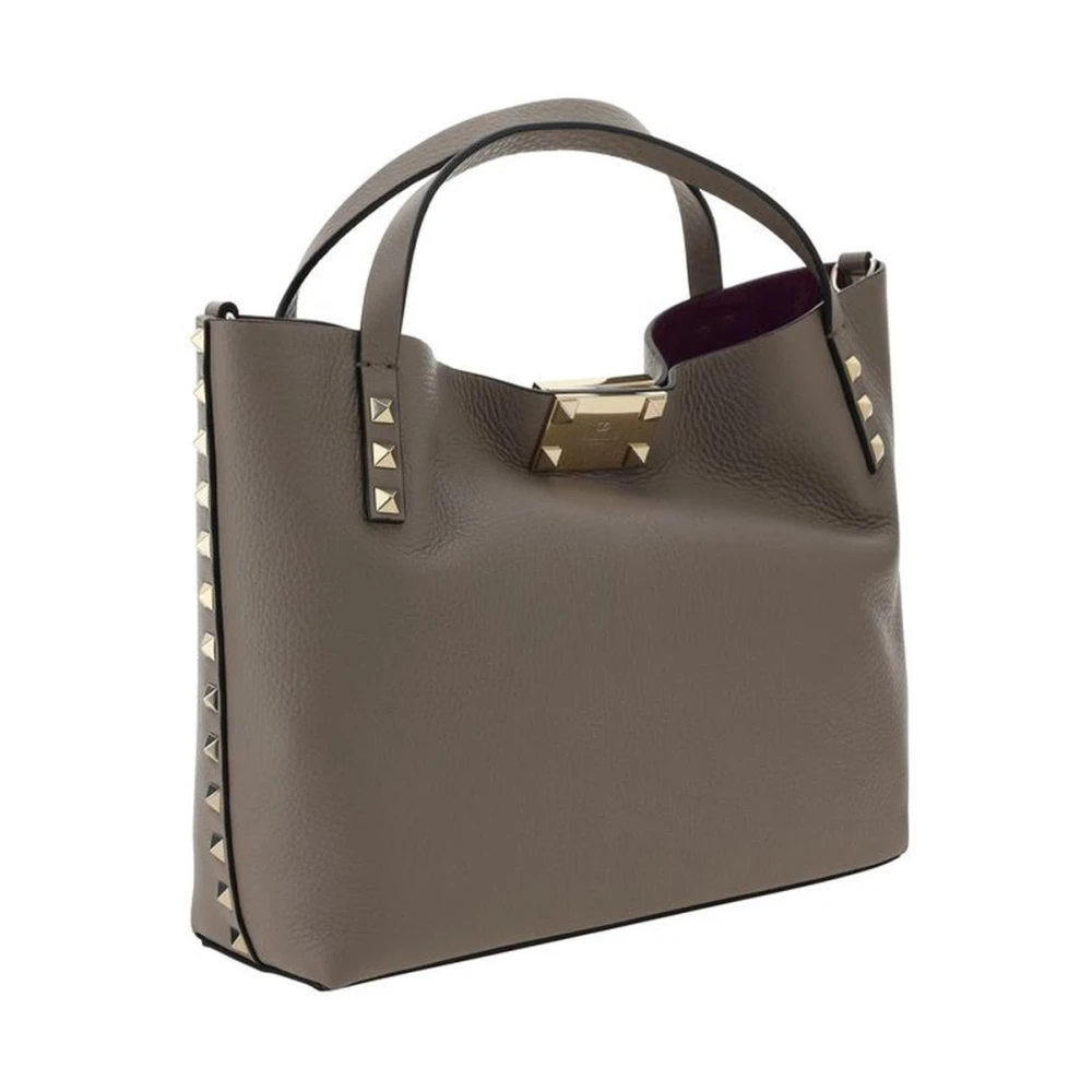 Valentino Garavani Gestikte Leren Tote Tas met Verstelbare Band Gray Dames