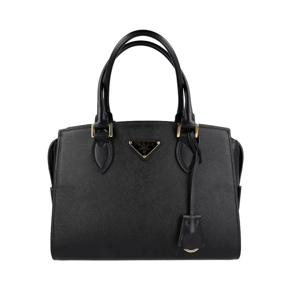 Prada Women's Black Leather Hand Bag With Top Zip - Handbags - One Size - Bags