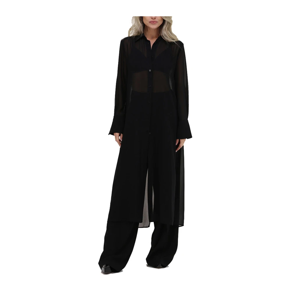 Simona Corsellini Zwarte Chiffon Lange Shirt Black Dames