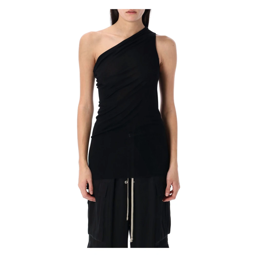 Rick Owens Zwarte Asymmetrische Halslijn Gedrapeerde Top Black Dames