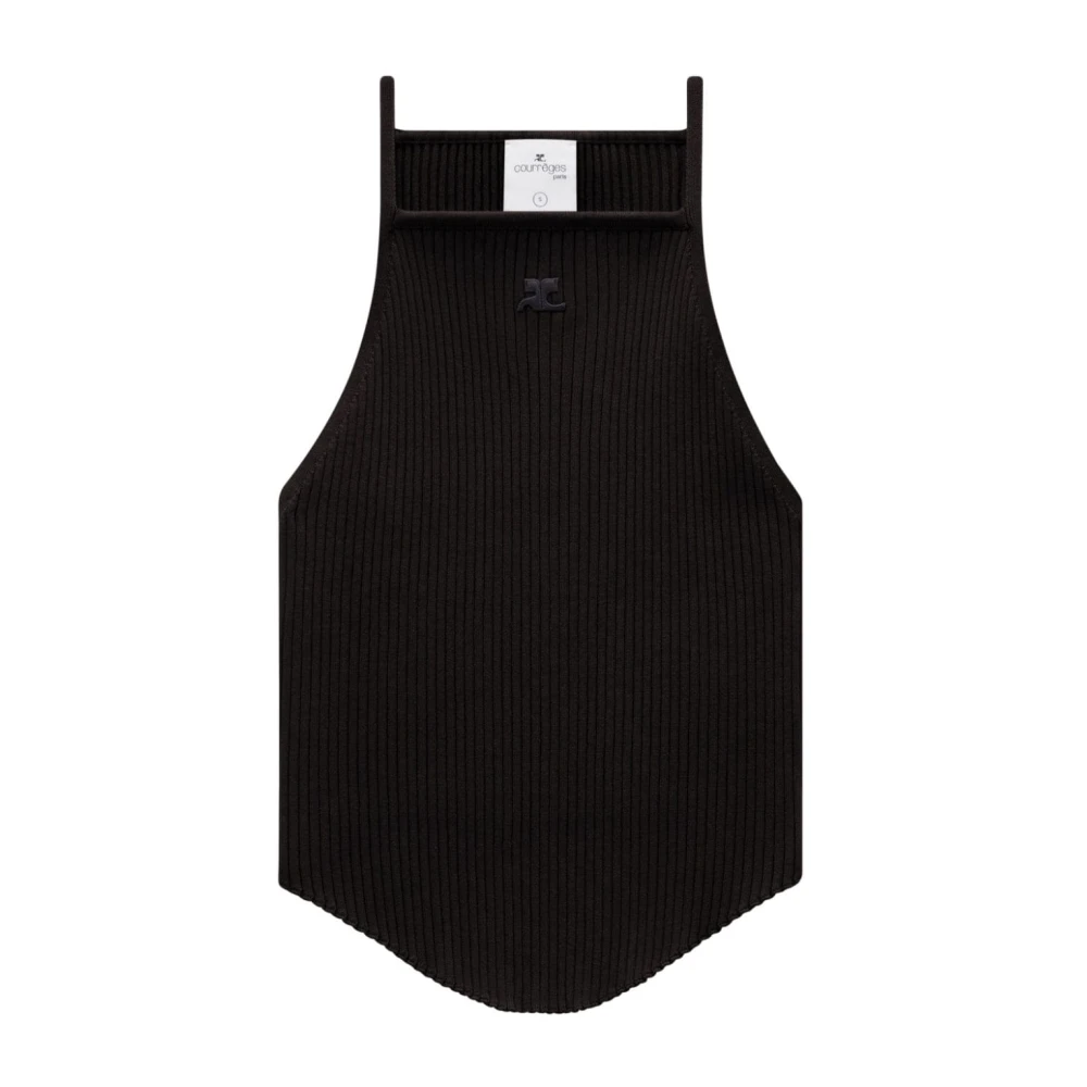 Courrèges Women's Black Ribbed Knit Sleeveless Top