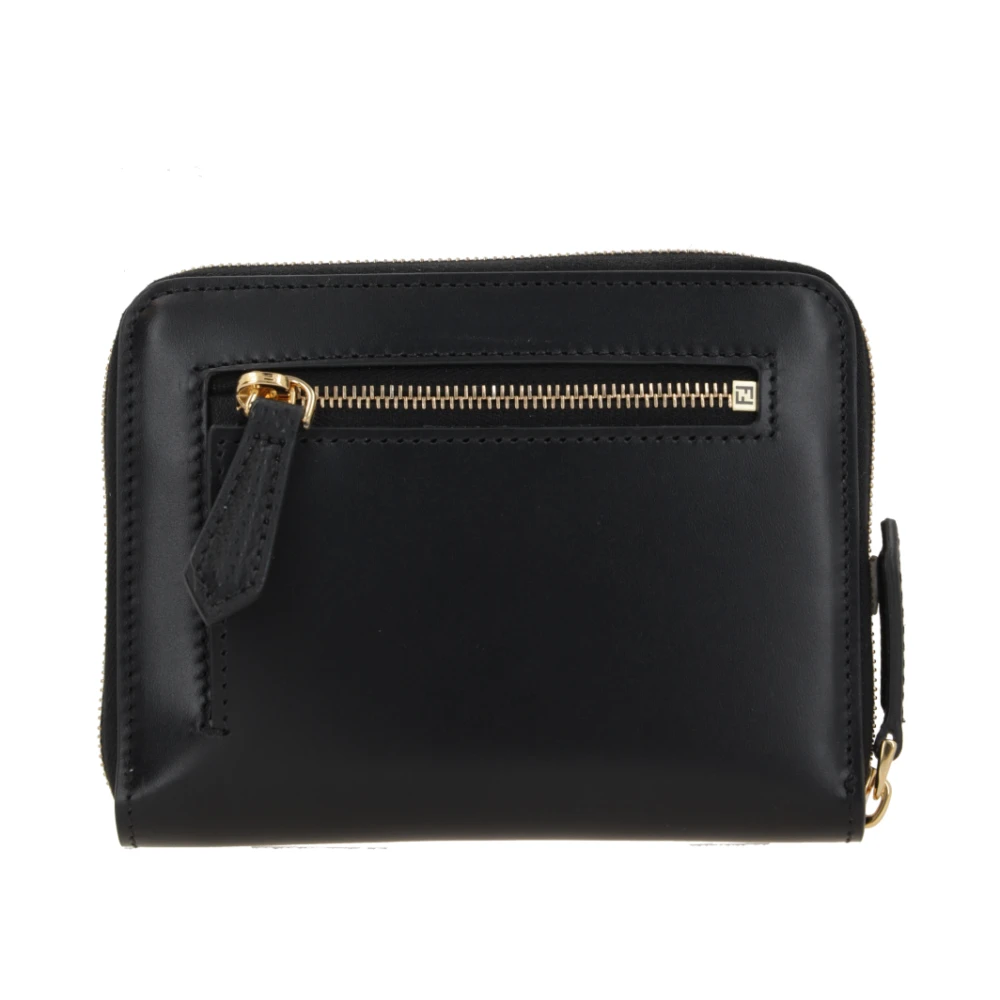 Fendi Zwarte leren portemonnee met diagonaal metalen logo Black Dames