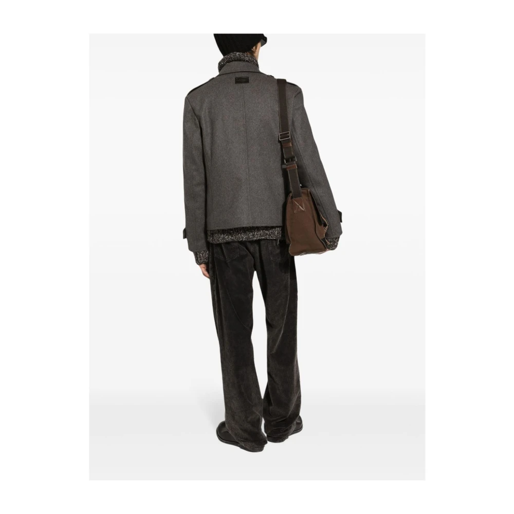 Dolce & Gabbana Grijze Wol Korte Jas Dubbel-Breasted Gray Heren