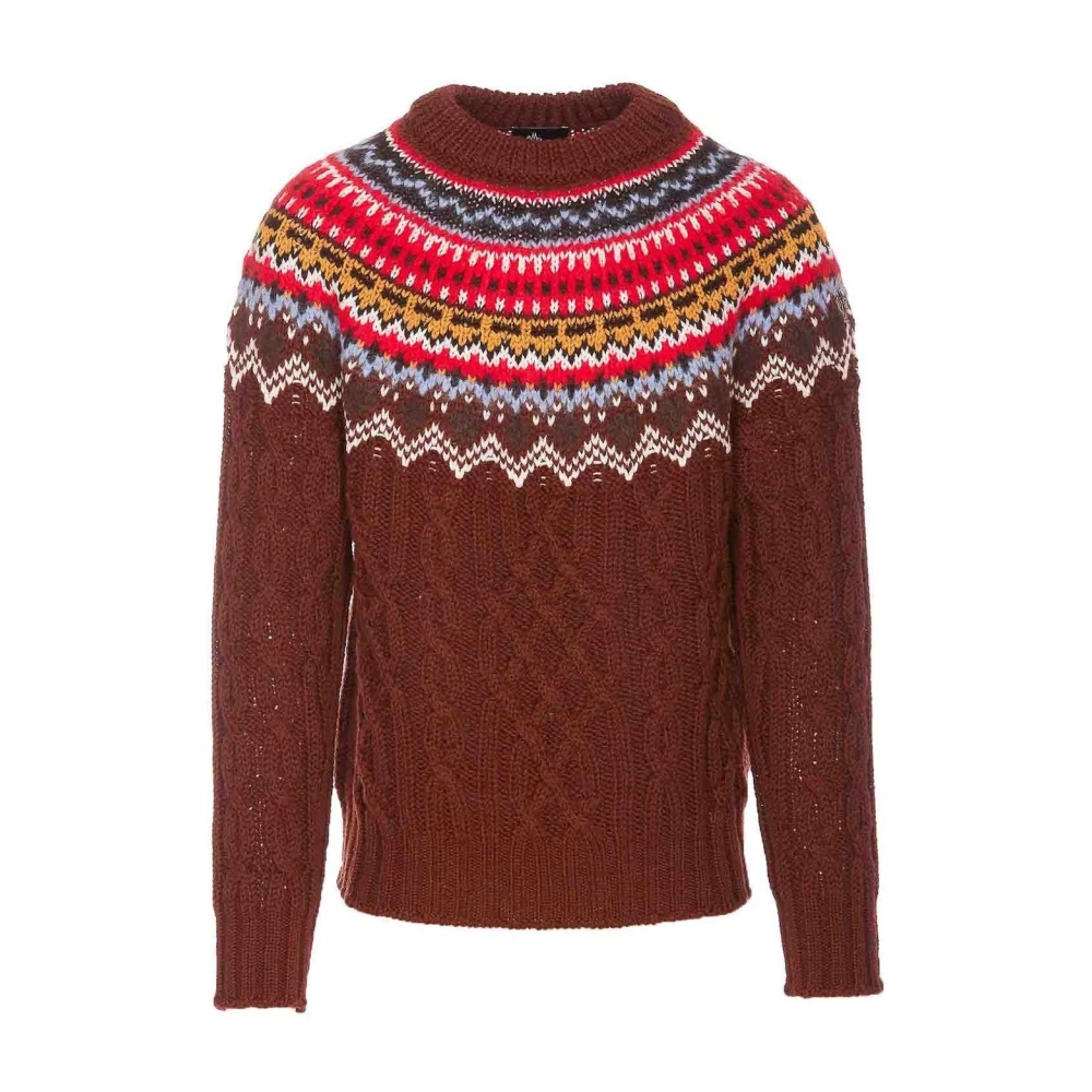 Moncler Men's Brown Round-Neck Knitwear,, Cable-Knit Jumper Aw24 Small