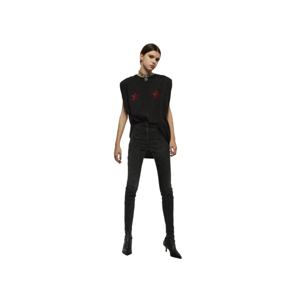 Aniye By Zwarte Mouwloze Jersey Top met Gerimpelde Schouders Black Dames