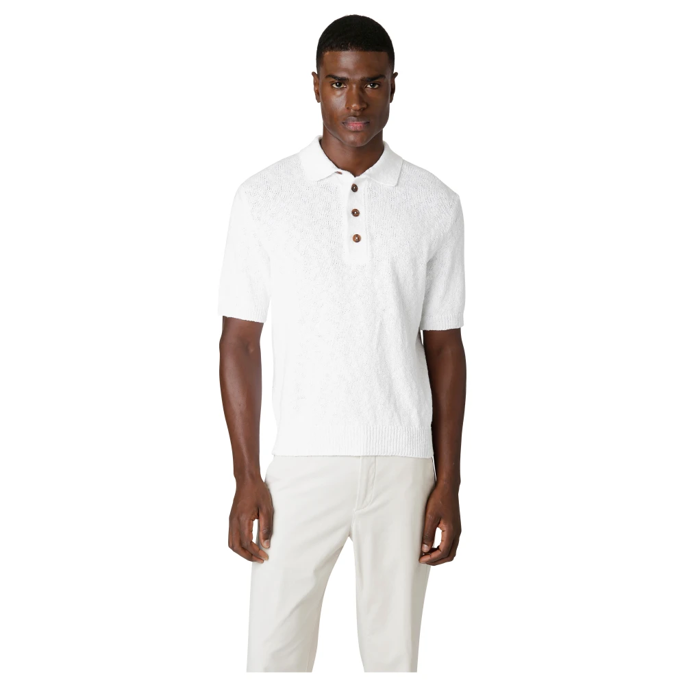 Eleventy Katoenen poloshirt met hoornknopen White Heren