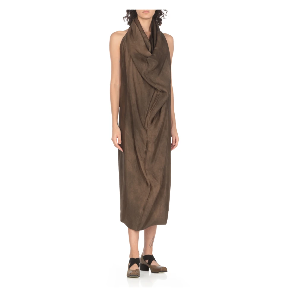 UMA Wang Bruine Viscose Jurk Rechte Halslijn Brown Dames