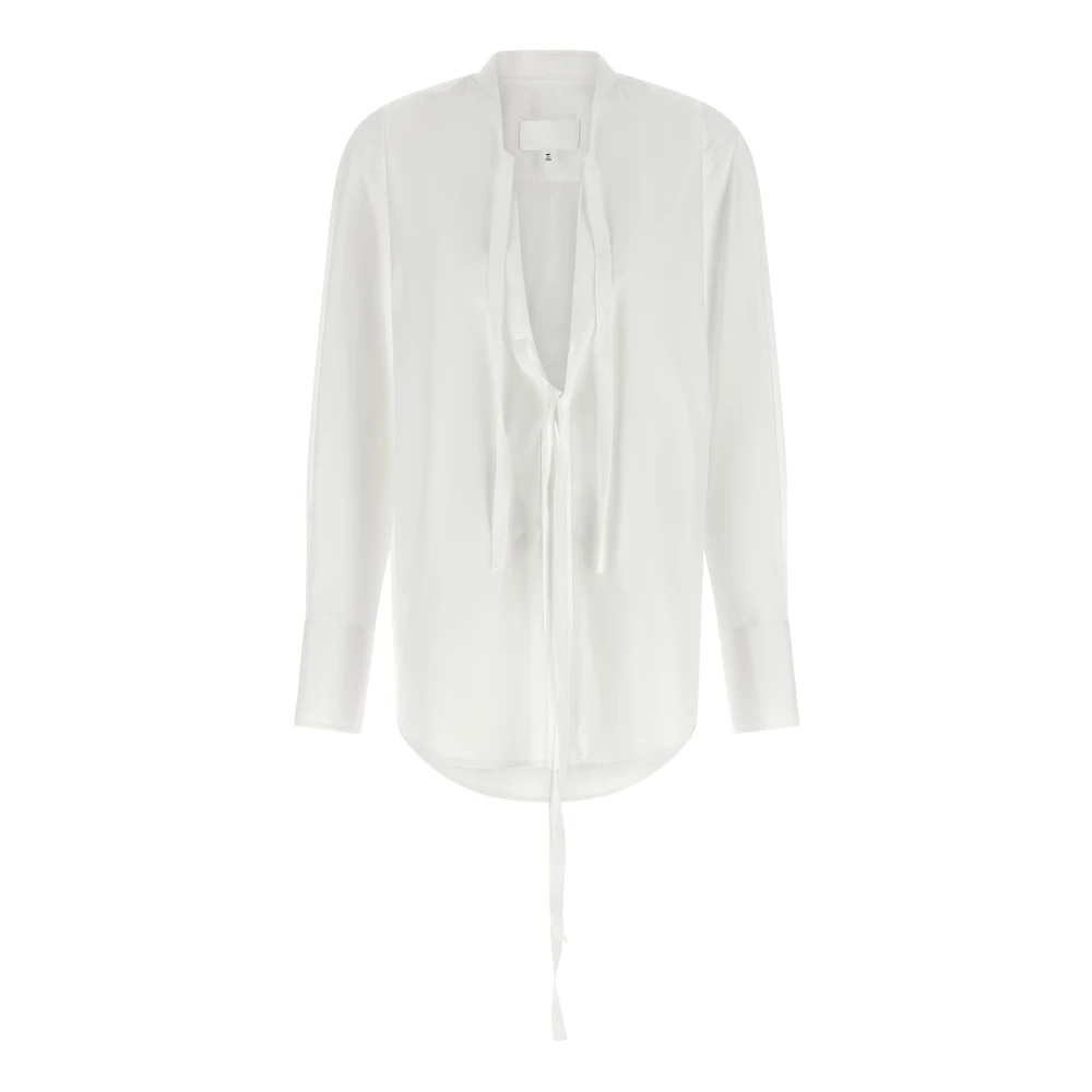 Maison Margiela Women's White V-Neck Cotton Shirt - Shirts - Xs - Blouses & Shirts