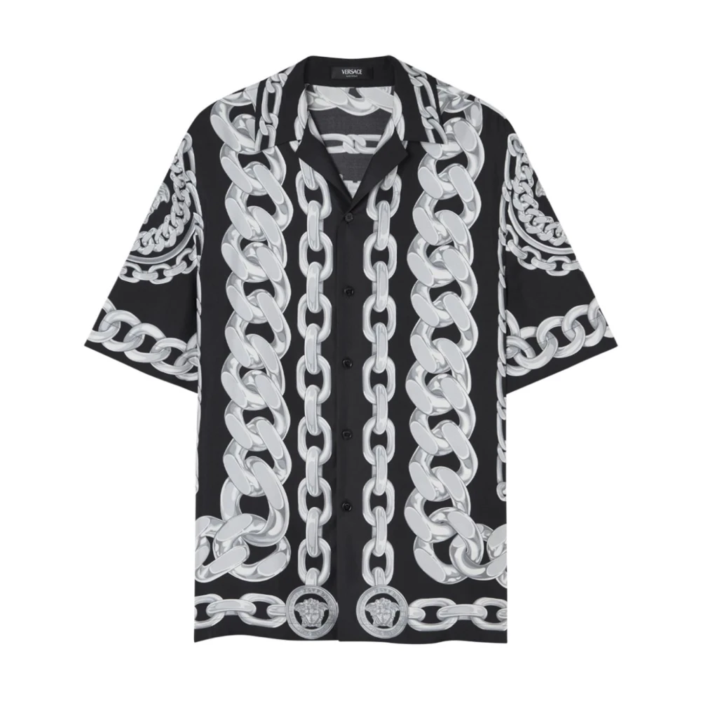 Versace Stijlvolle herenshirts in zwart en zilver Black Heren