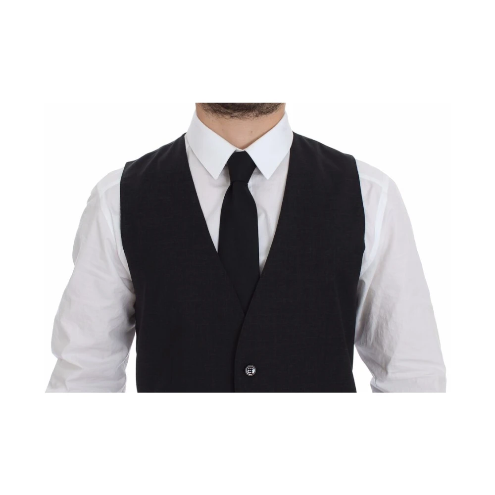 Dolce & Gabbana Grijze wollen vest met verstelbare band Blue Heren