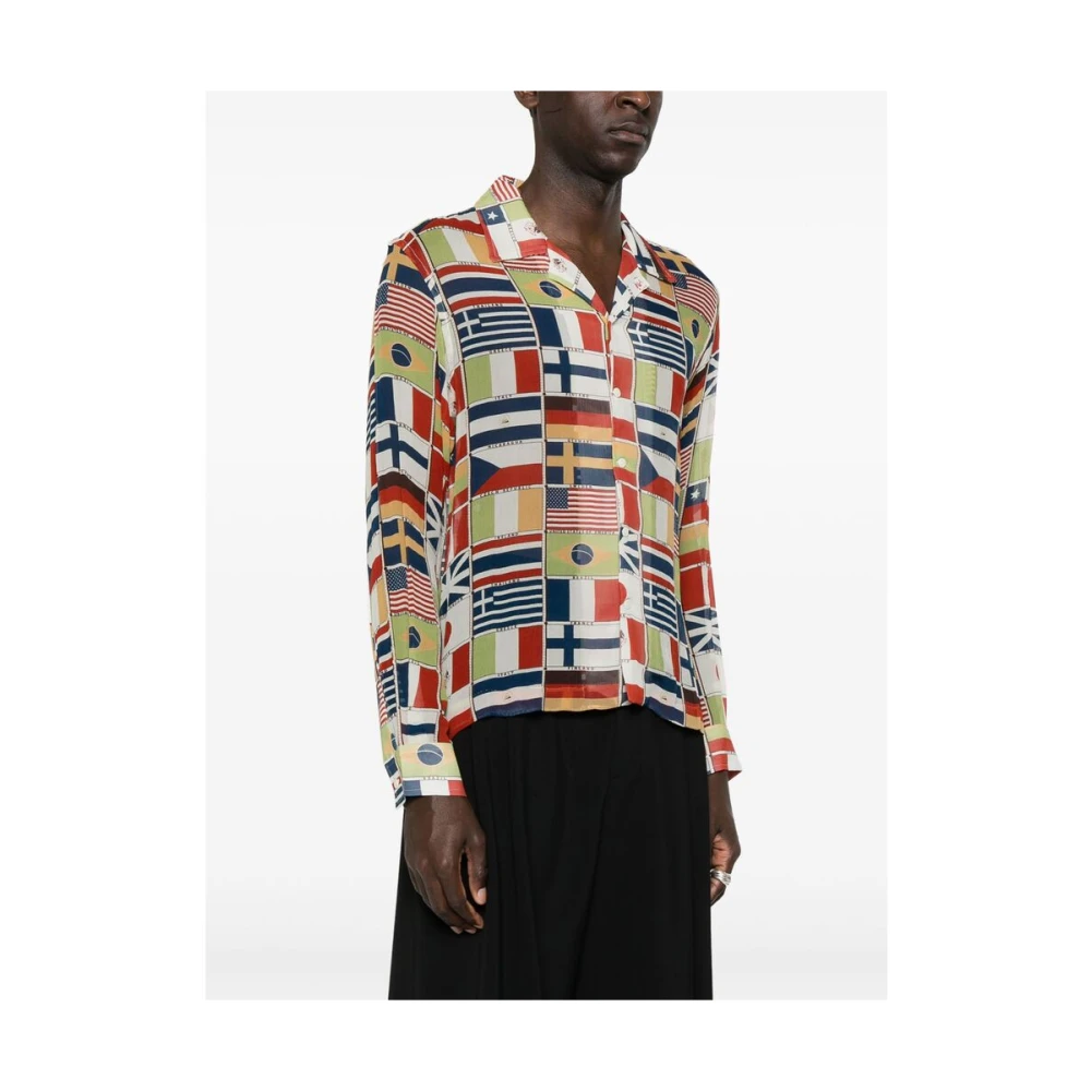 Bode Navy Blue Camp Kraag Shirt Multicolor Heren