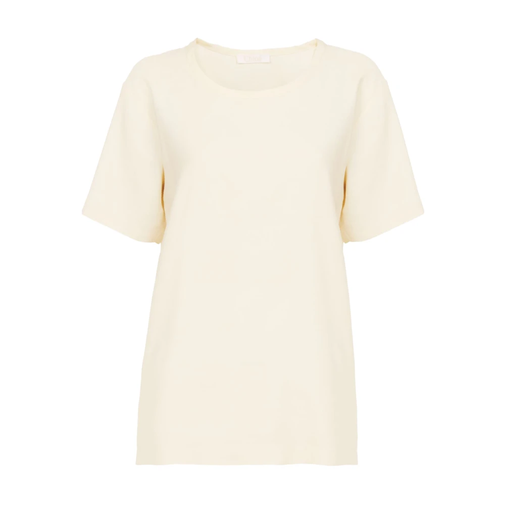 Chloé Kortärmad Twill Linne-Siden Ekologisk T-shirt White, Dam