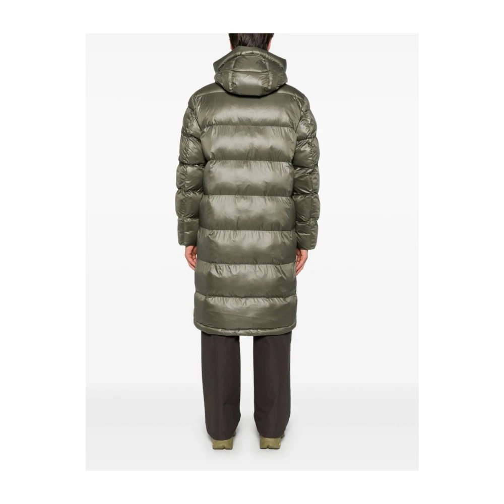 Blauer Gewatteerde Lange Jas met Capuchon Green Heren