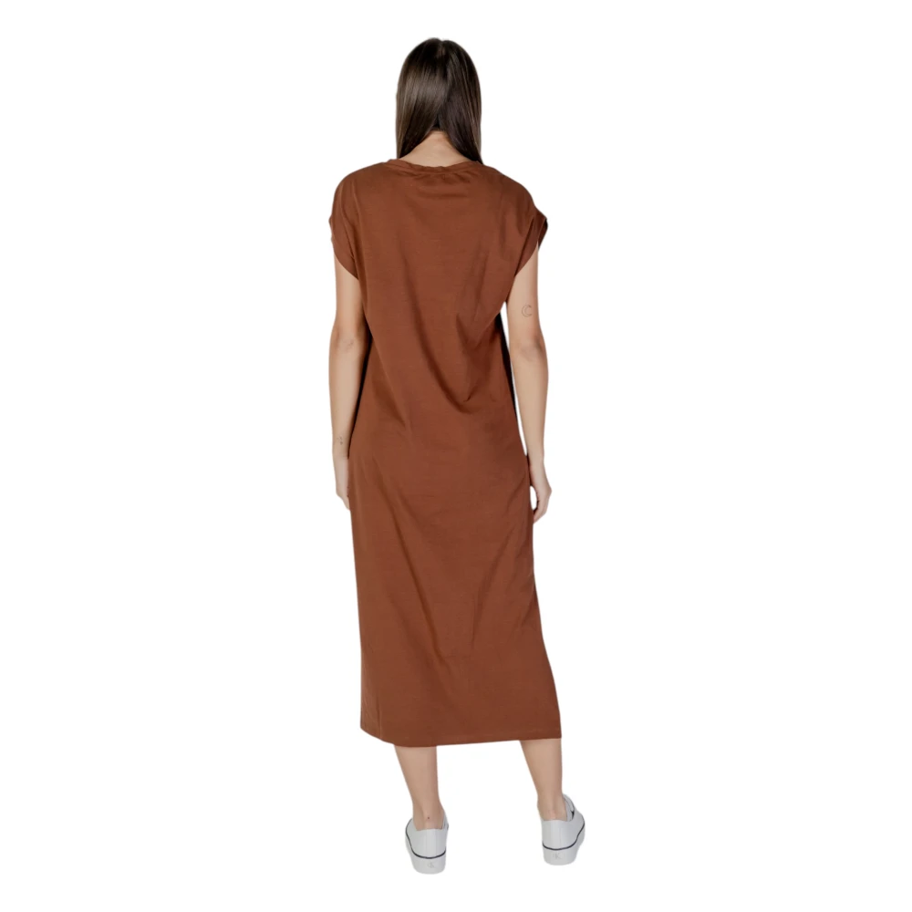 b.Young Bruine V-hals Jurk Lente Zomer Katoen-Lycra Brown Dames