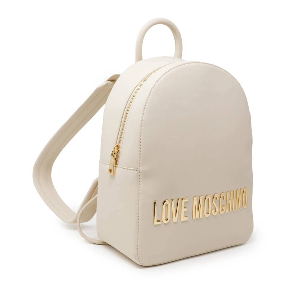 Love Moschino Beige Faux Leather Rugzak met Rits Beige Dames