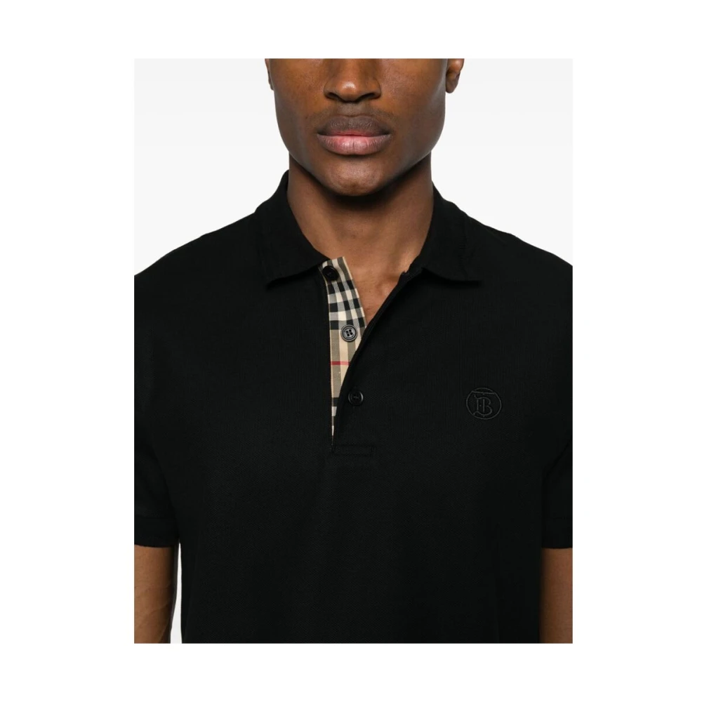 Burberry Zwarte Polo Kraag Sweater met Logo Borduursel Black Heren