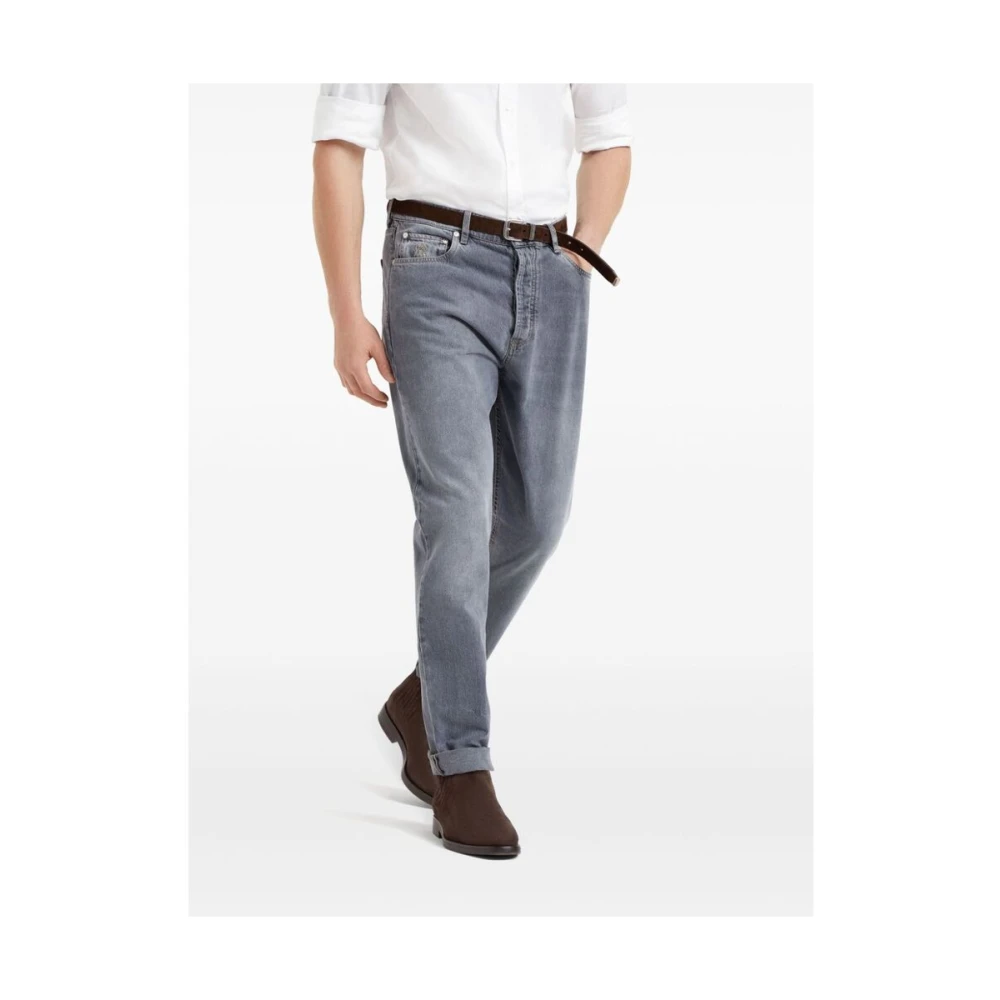 BRUNELLO CUCINELLI Klassieke Grijze Denim Jeans Gray Heren