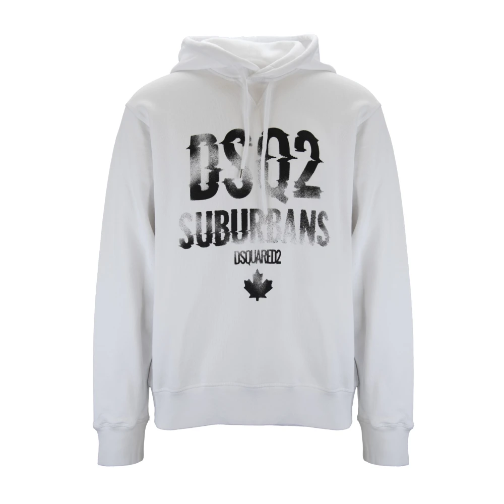 Dsquared2 Men's White Hooded Cotton Sweatshirt With Drawstring - Hoodies - L - Sweatshirts & Hoodies
