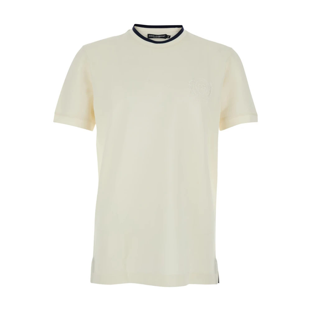 Dolce & Gabbana , T-Shirts, Male, White, S, Technical Piqué T-Shirt With Embroidery