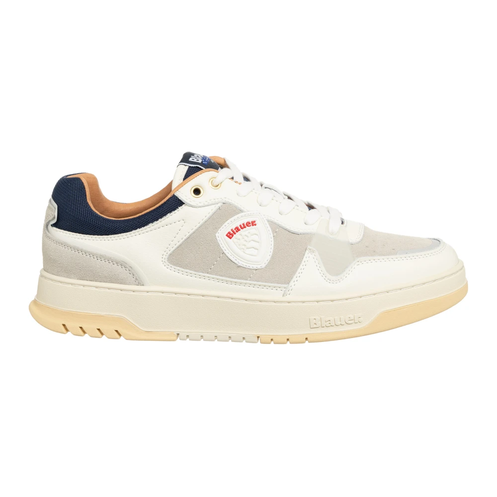 Blauer Men's White Sneakers,, Multicolour Lace-Up Trainers Size 9 Uk