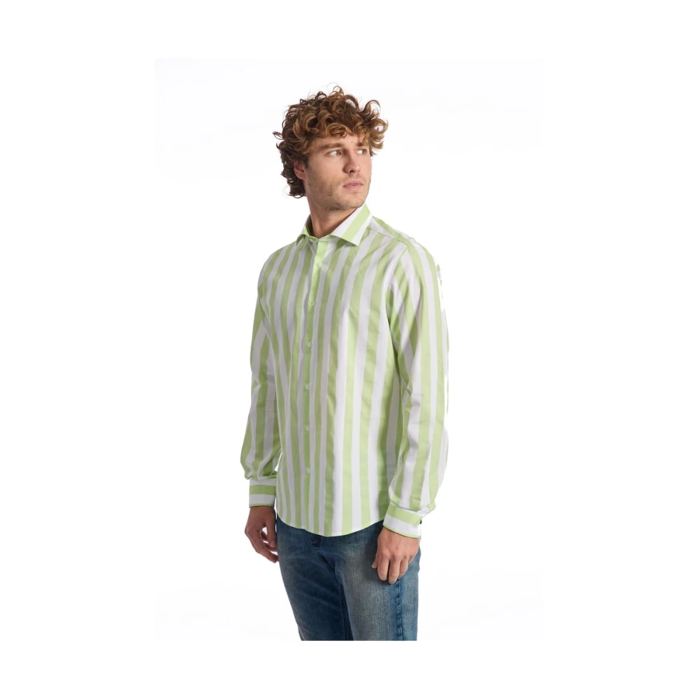 Baldinini Gestreept Overhemd Slim Fit Franse Kraag Green Heren