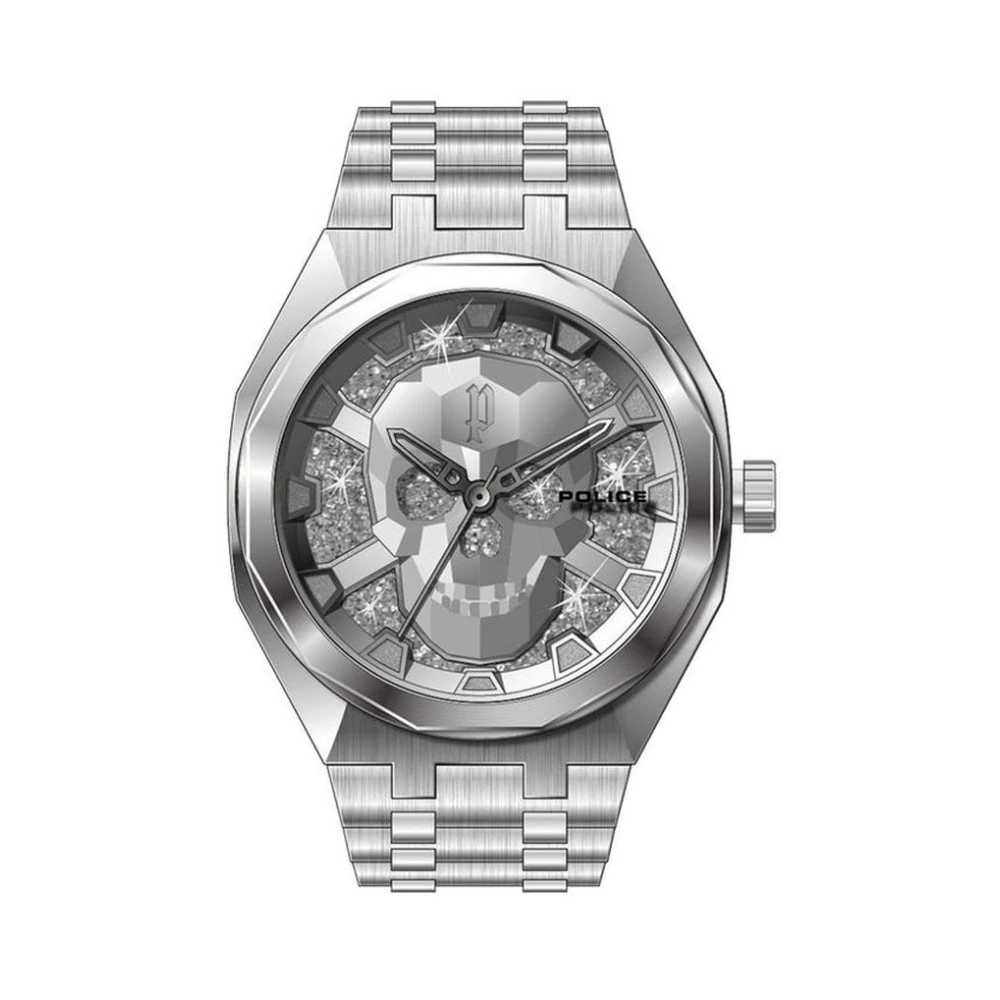 Police Men's Gray Skull Crystal Stainless Steel Watch
