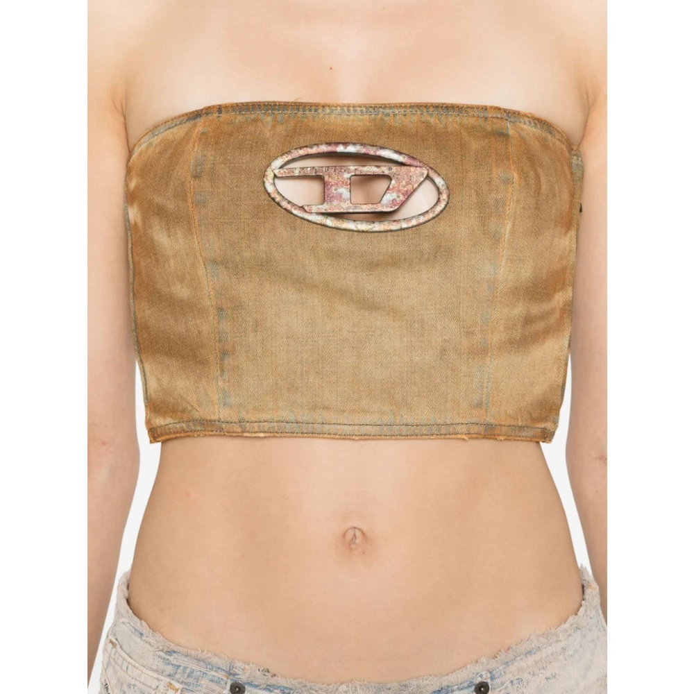 Diesel Bruine Denim Bandeau Shirt met D Logo Brown Dames