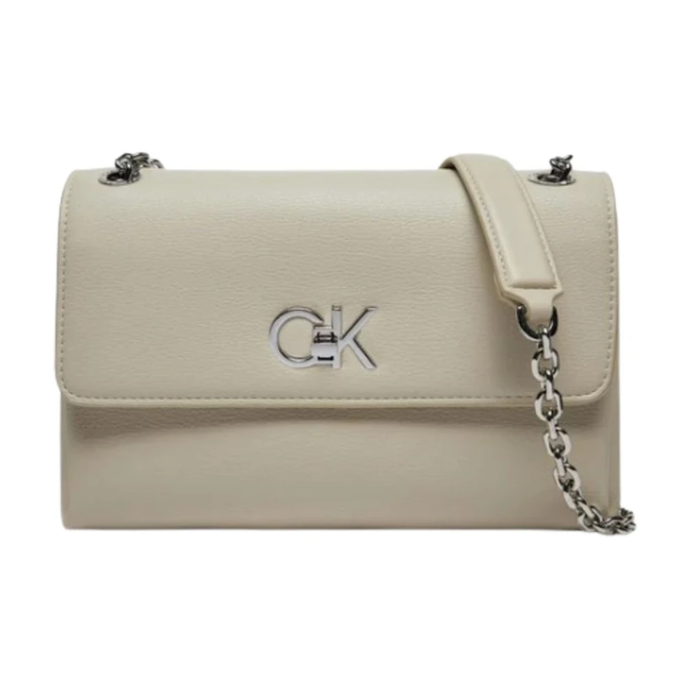 Calvin Klein Dames Schoudertas met Re-Lock Sluiting Beige Dames