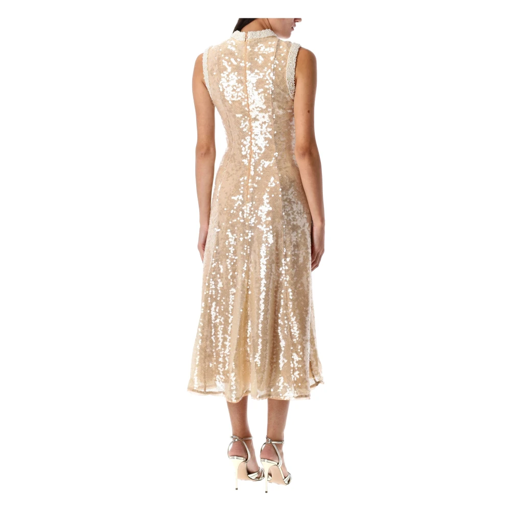 Self Portrait Parel Trim Pailletten Midi Jurk Beige Dames
