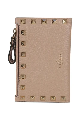 Rockstud Grainy Calfskin Cardholder With Zip