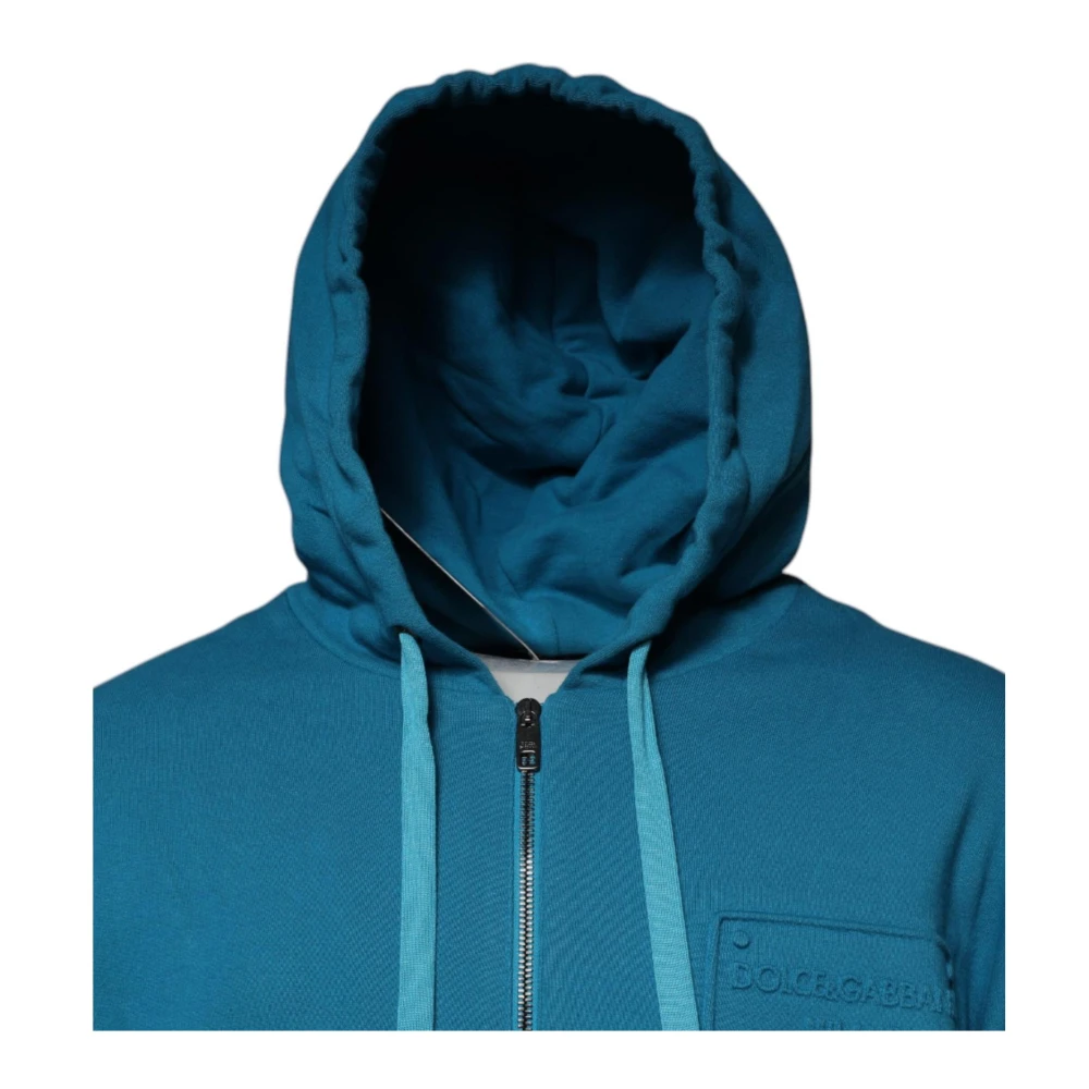 Dolce & Gabbana Blauwe Katoenen Logo Rits Hoodie Blue Heren