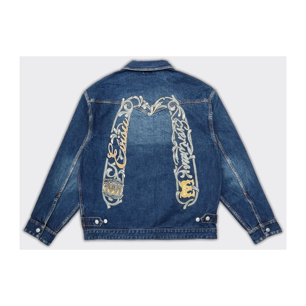Evisu Gedrukte Denim Shirt in Blauw Blue Heren