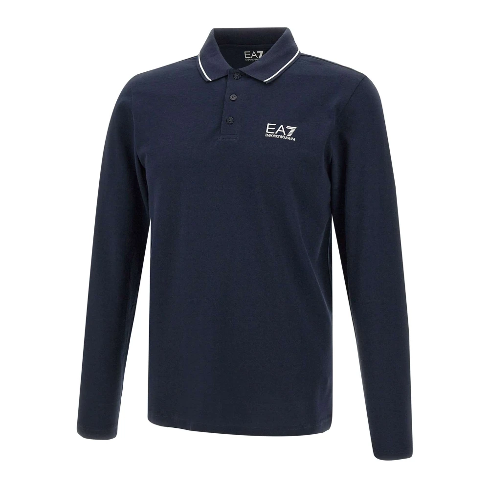 Emporio Armani EA7 Navy Blue Cotton Polo Shirt Blue Heren