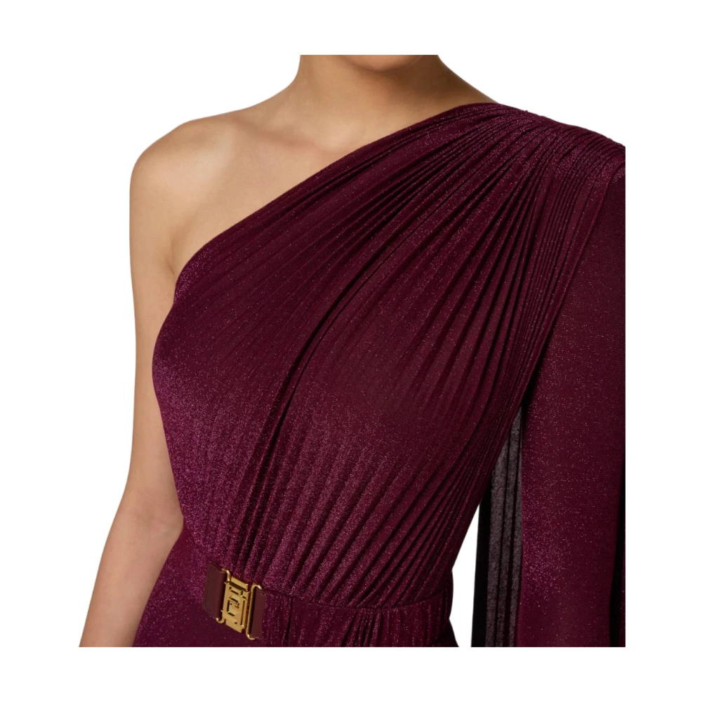 Elisabetta Franchi Lurex Jersey One-Shoulder Jurk Red Dames