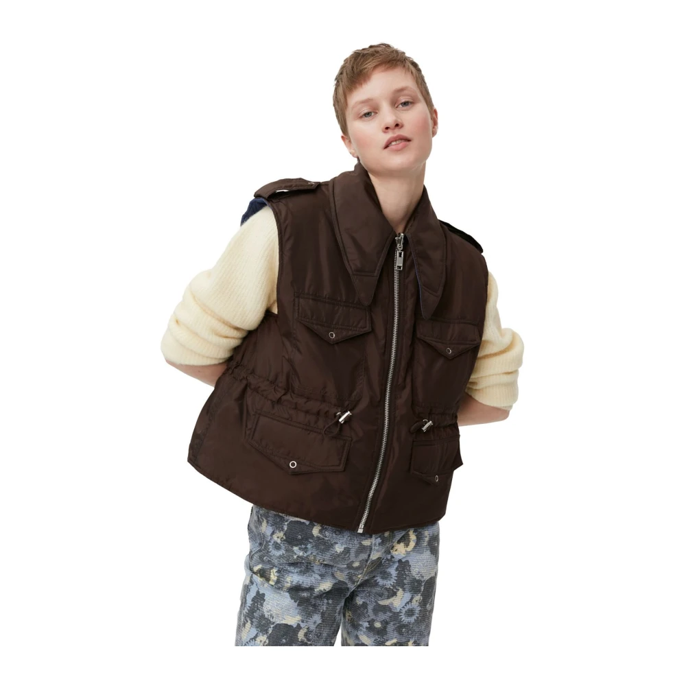 Ganni Gewatteerd Omkeerbaar Ripstop Vest Brown Dames