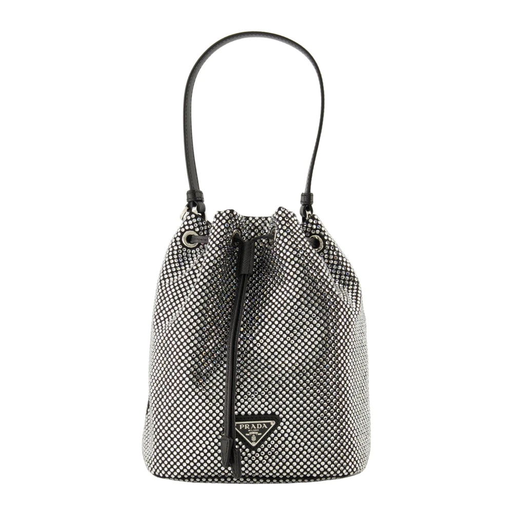Prada Women's Gray Bucket Bags, One Size, Strass Duet Bag With Silver Accents