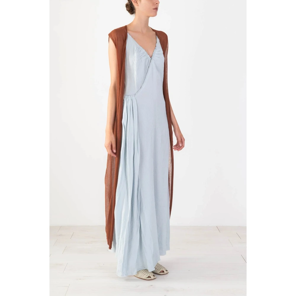 Alysi Asymmetrische Crepe Jurk met Gerimpelde Halslijn Blue Dames