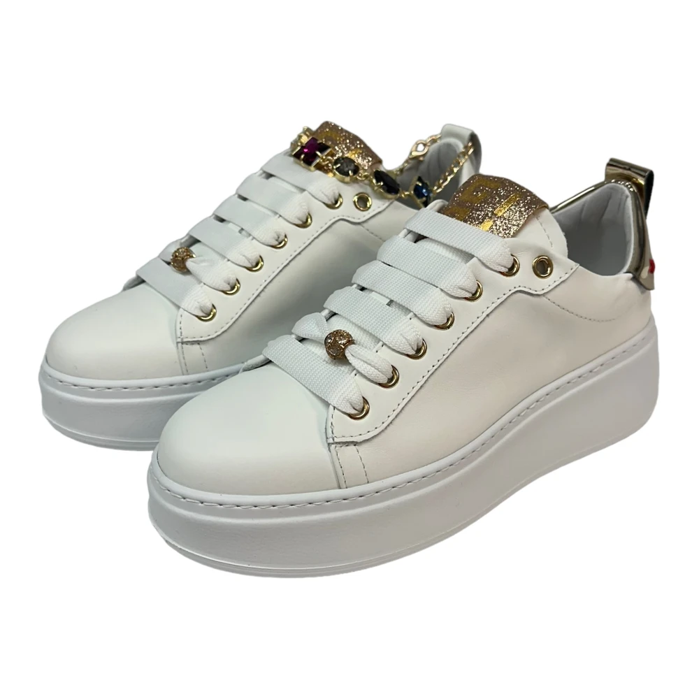 Gio+ Witte leren sneaker met verwijderbare accessoires White Dames