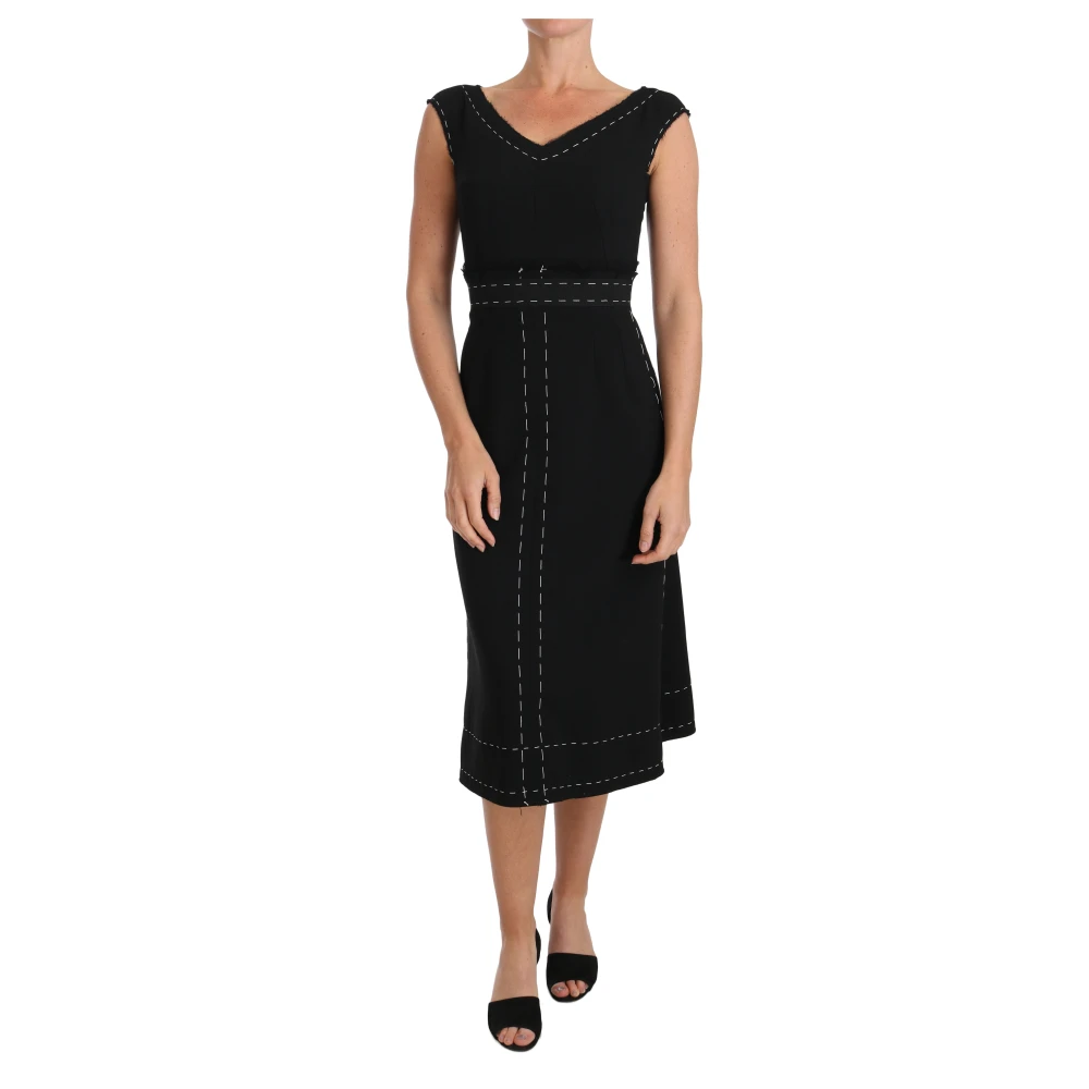 Dolce & Gabbana Women's Black Midi Dresses, 2XS, Wool Sleeveless Sheath Dress