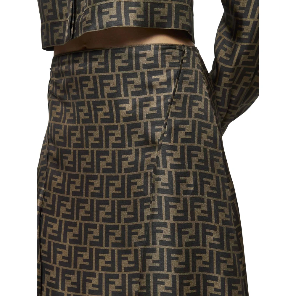Fendi FF Motif Twill Midi Rok Brown Dames