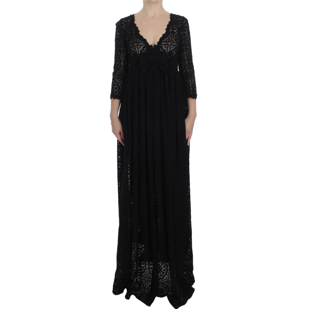 Dolce & Gabbana Vrouw Zwart Kleedjes Dames, S, Katoen, Lange Maxi-Jurk Met 3/4 Mouwen