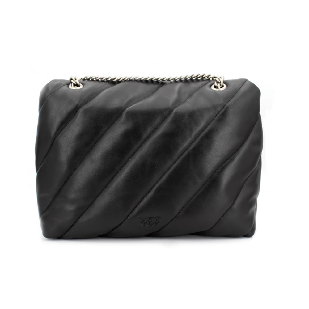 pinko Gewatteerde Love Birds Leren Schoudertas Black Dames