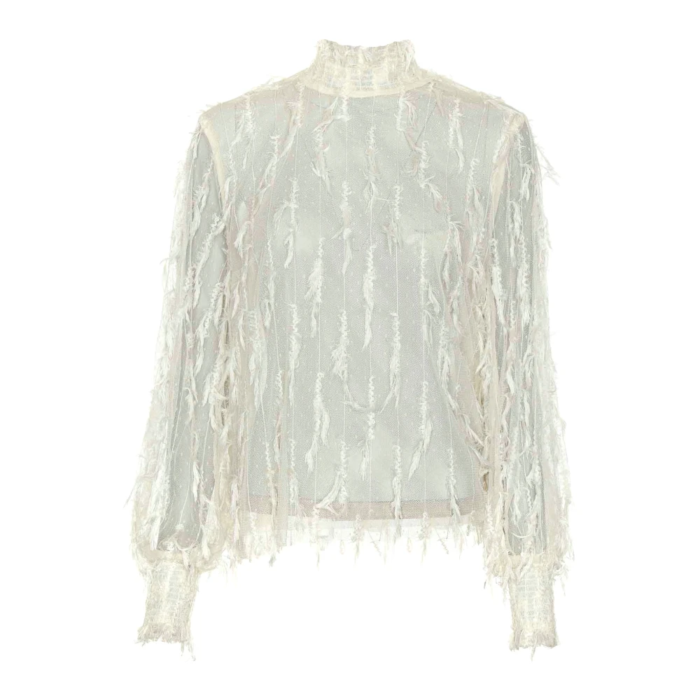 Munthe Doorschijnende blouse met opstaande kraag White Dames