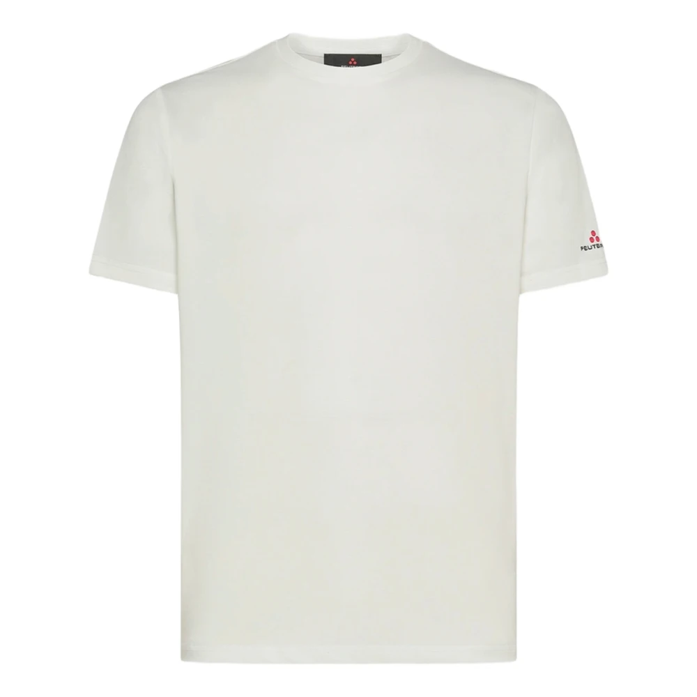 Peuterey White T-Shirts, Male, 2XL, Embroidered Logo Silk Cotton T-Shirt