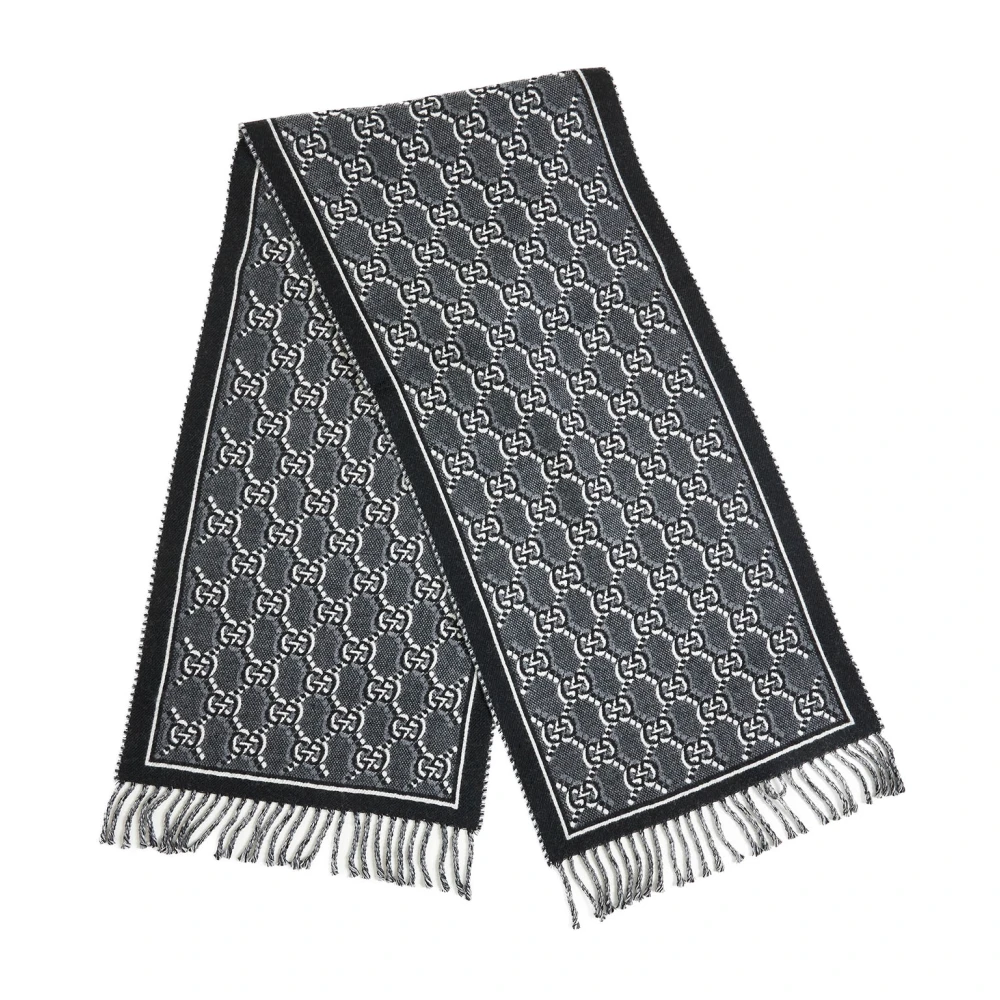 Gucci Schaduw Jacquard Wollen Sjaal met Franje Gray Heren