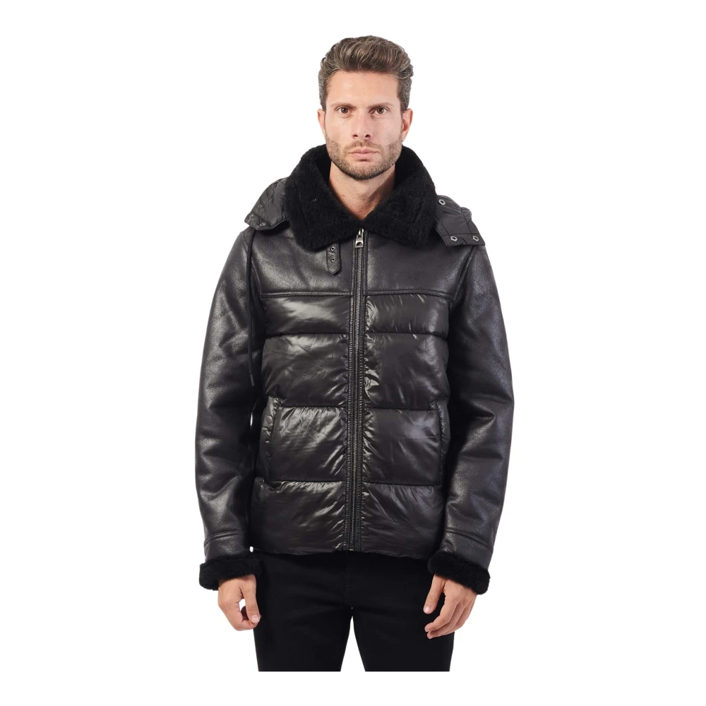 Guess Winterjas met Afneembare Capuchon en Nepbontafwerking Black Heren