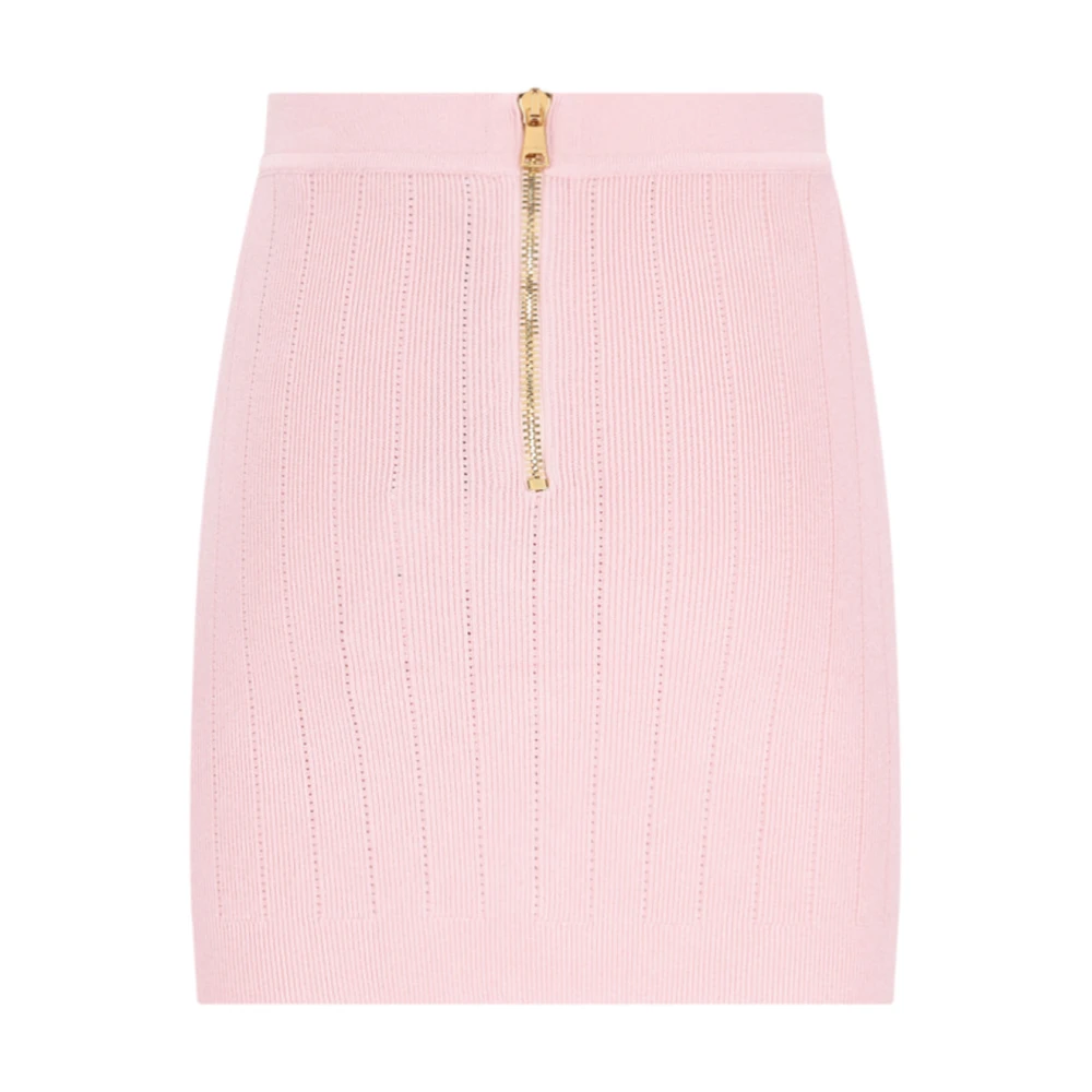 Balmain Roze Gebreide Mini Rok met Gouden Details Pink Dames