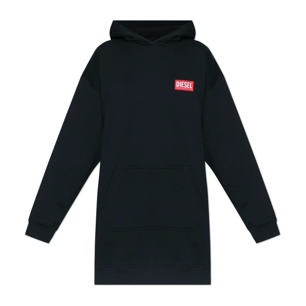 Diesel Kvinders Sort Kjole, Dame,, Bomuld, Kjole Med D-Boxt-Hood-Lab Logo Extra Lille
